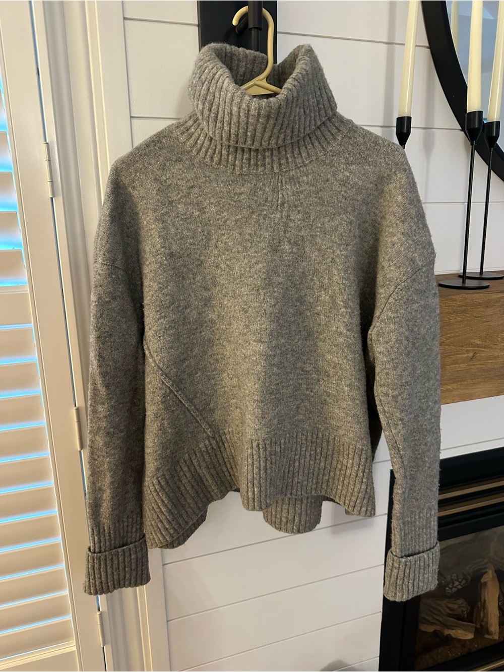 & Other Stories WOOL BLEND Gray Ribbed Turtleneck Sweater